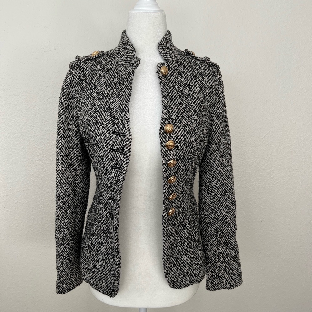 Victoria’s Secret Tweed Pea Coat Size 0 Black snd White Wool Blend Jacket
